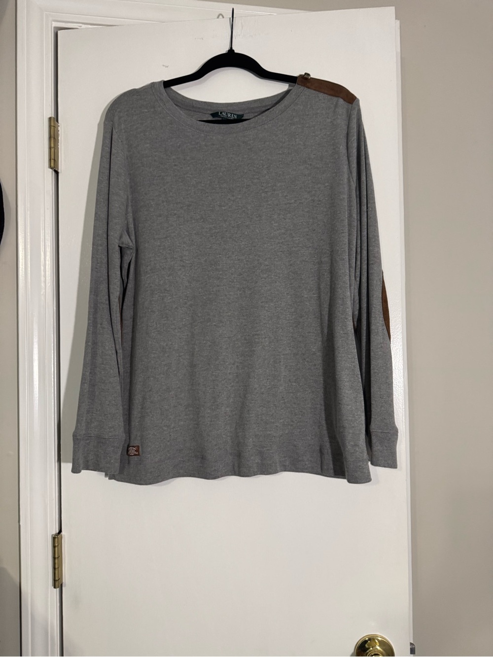 Lauren Ralph Lauren Gray Crew Neck Top equestrian cotton classic casual vers